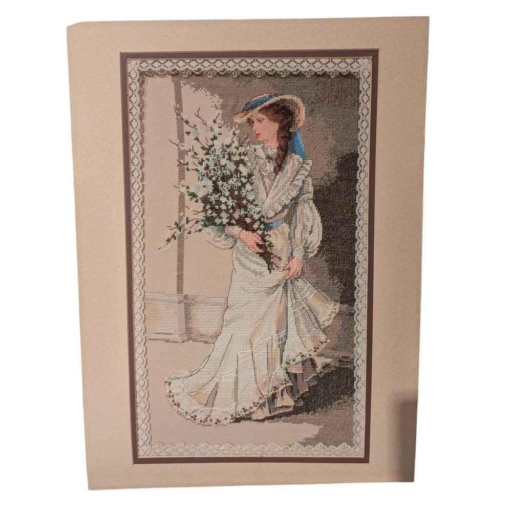 Vtg Completed Cross Stitch Dimensions Gold Portraits of Elegance Framed Mat